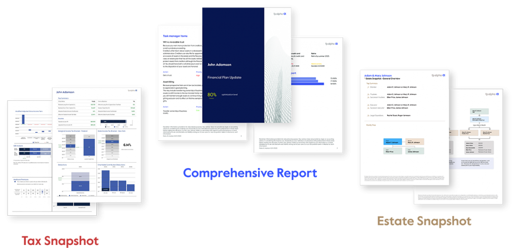 Tax Snapshot print examples and Comprehensive Report print examples and Estate Snapshot print examples